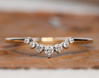 Curved Round Lab Grown Diamond Wedding Band Round Diamond Stacking Ring Minimalist Engagement Ring Contour Ring Anniversary Gift For Her