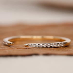 14k Pave Natural Diamond Open Cuff Claw Diamond Ring Unique Open Wedding Band Ring For Bridal Thin Minimalist Stacking Ring Gift For Her image 3