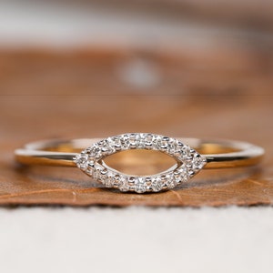 Okrągły naturalny diamentowy pierścionek z ulotką, cienki obrączka ślubna, delikatny pierścionek zaręczynowy, pierścionek ze złota 14K, minimalistyczny, delikatny pierścionek, prezent dla niej