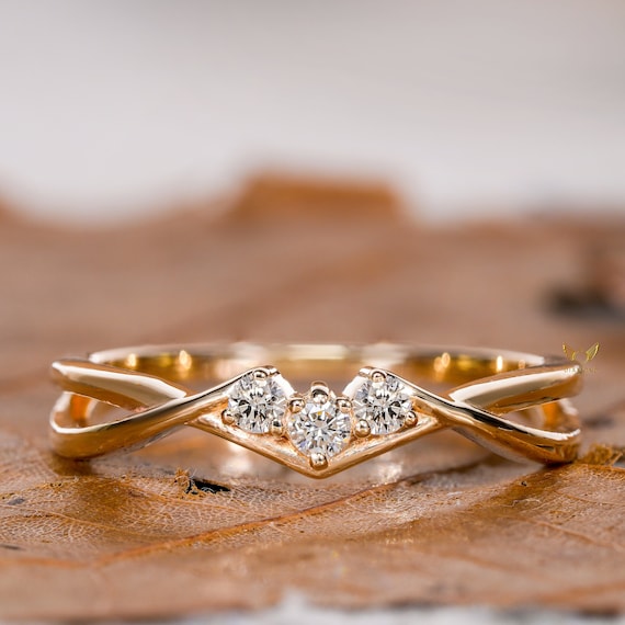 Anello di diamante ritorto minimale in oro massiccio 14k, anello