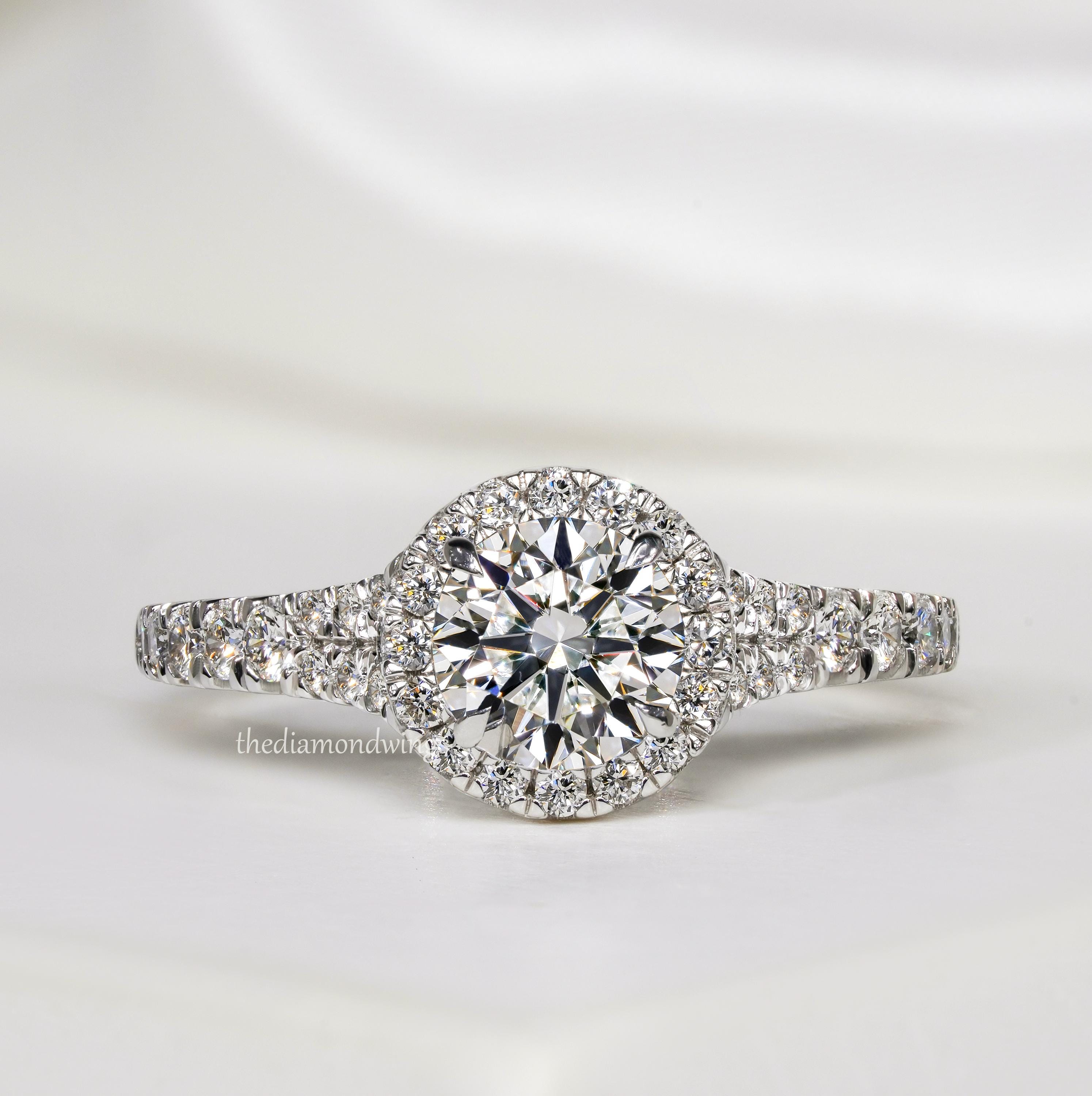 Round Cut Lab Grown Diamond Engagement Ring,Split Shank Halo Ring,Diamond Wedding Ring,Promise Ring For Her,Anniversary Gifts,Rings For Her