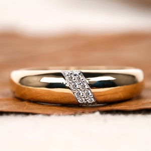 Minimalist Design High Dome Statement Ring 14KT Solid Gold Cross Pave Diamond Dome Ring Chunky Signet Ring  Large Bubble Ring For Women
