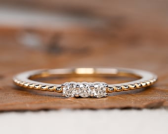 Natural Diamond Eternity Band Ring Three Stone Minimalist Ring Thin Anniversary Ring for Wife Valentine's Day Gift for Love Stackable Ring