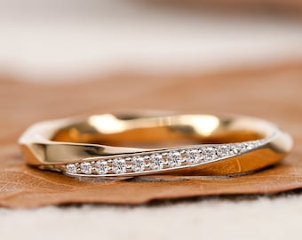 Im Labor gewachsener Diamant Twist Pave Bandring 14k Solid Gold Mobius Ring Minimalistischer Ehering Eternity Diamant-Verlobungsring für Sie