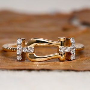 Dainty Round Diamond Buckle Ring Minimalist Gold Belt Ring Unique Thine Diamond Ring For Her Anxiety Ring For Women Delicate Ring For Wife