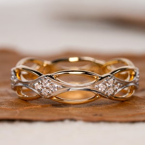 ユニークなインフィニティ アイリッシュ ノット リング ラボ ダイヤモンド ケルト ノット リング 14K ヴィンテージ ラボ 結婚指輪 ブライダル用 スコットランド バイキング マッチングリング 女性用