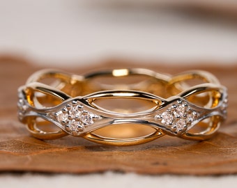 Unique Infinity Irish Knot Ring Lab Diamond Celtic Knot Ring 14K Vintage Lab Wedding Band For Bridal Scottish Viking Matching Ring For Women