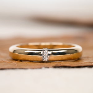 14K Solid Gold Dainty Bubble Ring Minimalist Line Dome Promise Ring Tiny Lab Diamond Pave Statement Ring Simple Bombe Pinky Ring For Her