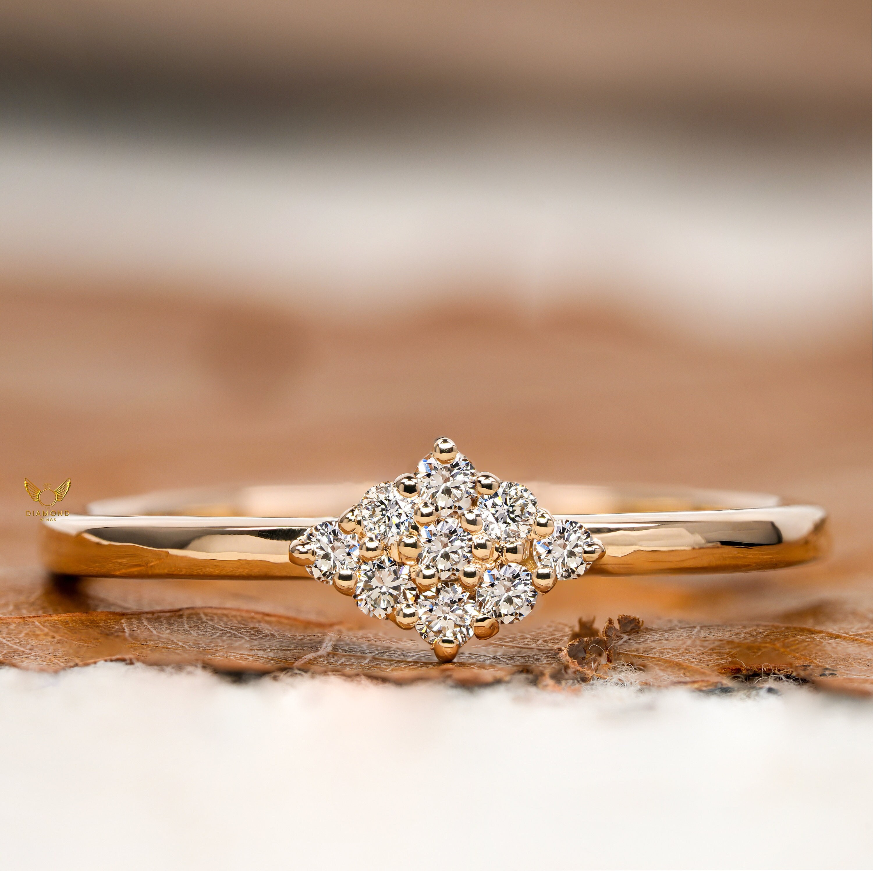 Minimalist Daily Wear Ring,Real Diamond Cluster Ring,Simple Diamond Ring,Stacking Ring,Dainty Gold Ring,Minimal Pinky Ring,Anniversary gifts