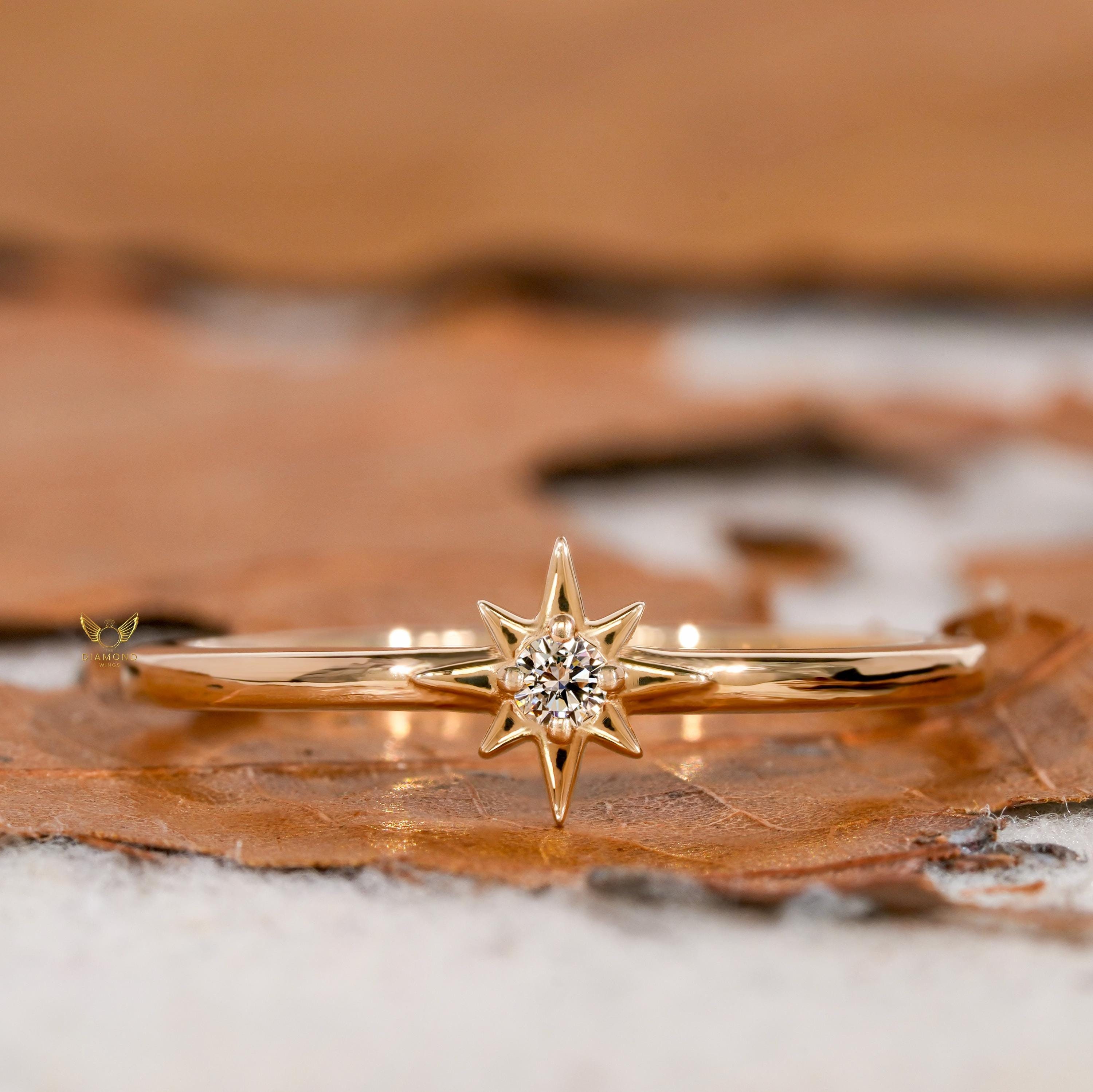 Lab Grown Diamond Star Signet Ring,14k Solild Gold Pinky Ring,Cute Everyday Ring,Celestial Signet Ring For Women,Geometric Star Ring For Her