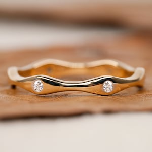 Wave Bezel Set Lab Grown Diamond Wedding Band Mini Curve Stacking Band Ring Simple Full Eternity Band For Her Minimalist Flush Bridal Ring