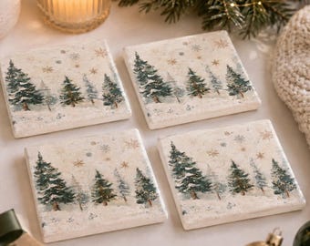Christmas Tree Stone Coaster: Winter Holiday Home Decor