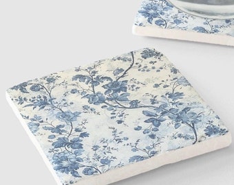 Floral Marble Stone Coaster: French Country Toile De Jou