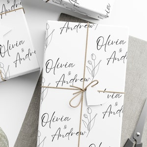 Carta da regalo personalizzata con nome di coppia per matrimoni, regalo di anniversario, San Valentino, carta velina moderna nera e bianca