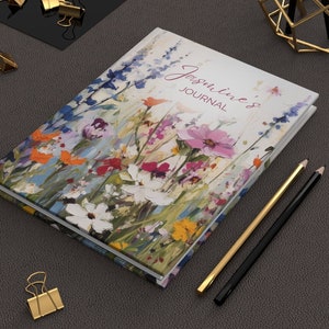 Personalized Journal Notebook Boho Floral Wildflower Wedding, Bridal Shower, Baby Nursery Decor, Mother’s Day Gift- Matte Hardcover Journal
