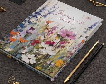 Diário personalizado Boho Wildflower, caderno de capa dura floral