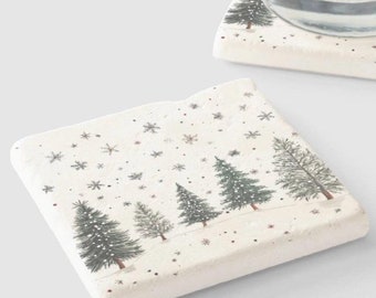 Christmas Tree Coaster Set: Marble & Limestone Holiday Decor