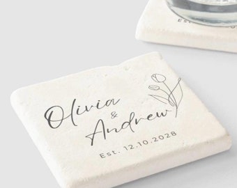 Personalized Stone Coaster Set, Couples Name, Anniversary Gift