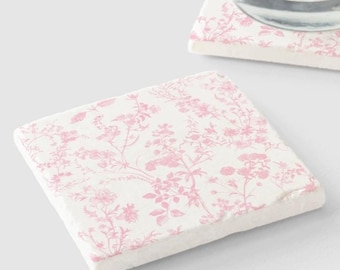 Floral Toile Marble Coaster Set: French Home Decor Gift