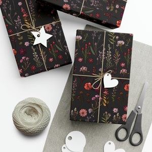 Wildflower Gift Wrapping Paper - Black Floral Garden