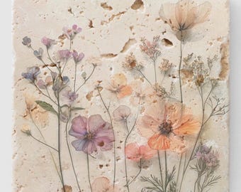 Stone Coasters: Spring Wildflower Floral Travertine Marble Limestone Home Decor