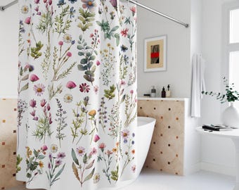 Boho Shower Curtain Spring Home Bathroom Decor Wildflower Floral Meadow Summer Collection