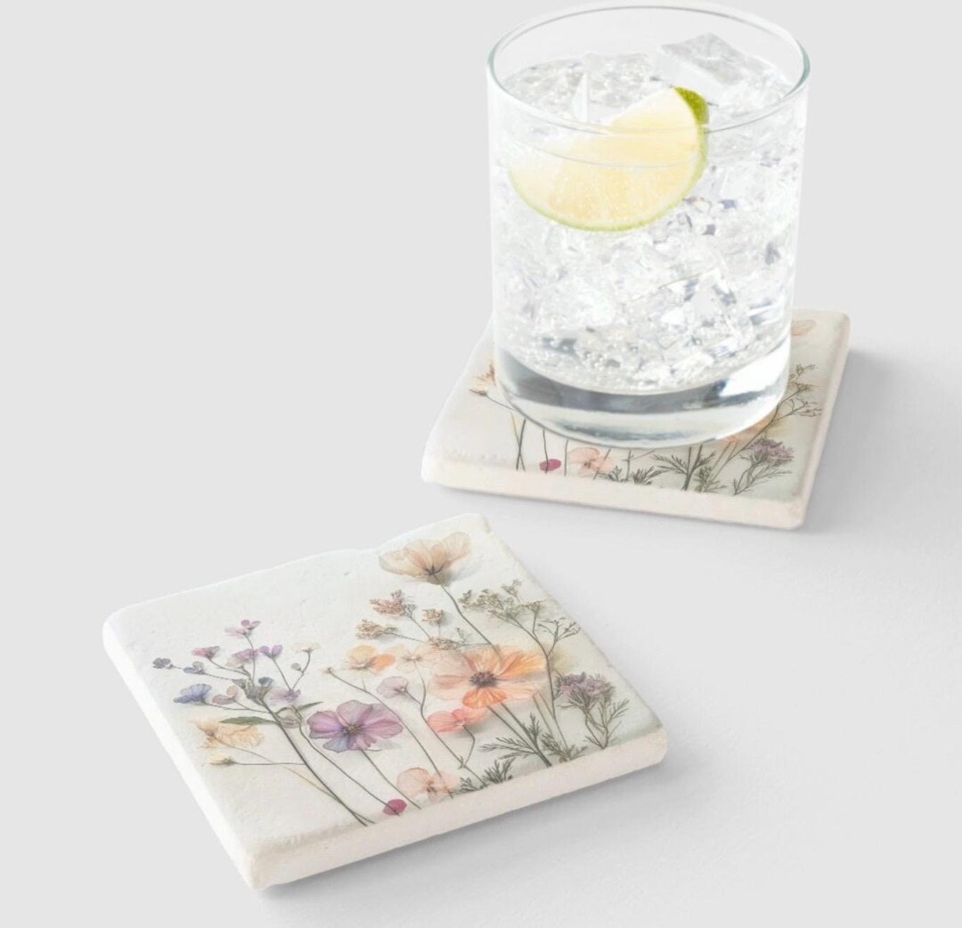 Wildflower Stone Coasters Cork Back, Limestone and Marble Spring Summer ...