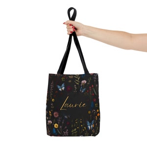 Personalized Canvas Tote Bag with Butterflies and WildFlower Garden - Sireka Floral Collection