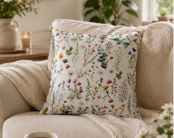 Floral Wildflower Throw Pillow Cover: Boho Cottagecore Home Decor