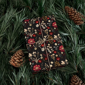 Rotolo di carta da regalo natalizia, fogli di carta floreale nera per regali, confezioni regalo per le feste, carta da regalo festiva, carta da regalo di Natale