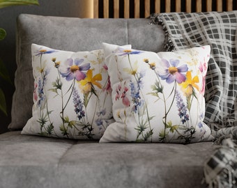 Decorative Boho Throw Pillow - Spring Summer Floral Wildflower Garden Collection