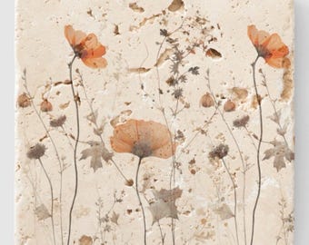 Stone Coaster Set: Fall Thanksgiving Home Decor, Floral Gift