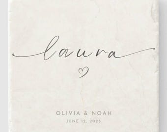 Personalized Name Marble Coaster: Limestone Travertine Wedding Favor