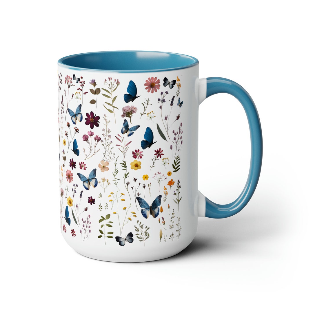 Butterfly Wildflower Floral Ceramic Mug , 11oz and 15oz Mug Set - Etsy