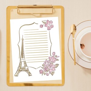 Papelería imprimible Golden Paris / papelería rosa y dorada / papel para escribir cartas / notas imprimibles / Kawaii / papelería linda
