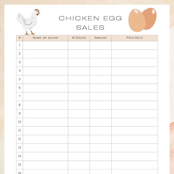 Printable Egg Sales Tracker, Flock Egg Tracker, Backyard Chicken Egg Production Tracker, Egg Planner, Hen Egg Tracker