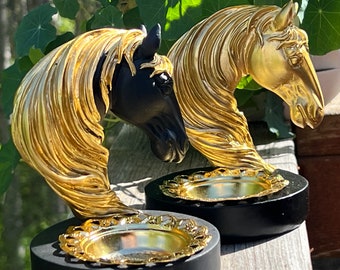 Horse Head Incense, Crystal Sphere, or Jewelry Holder: Unique Gold and Black Altar Item, Goddess, Spiritual Epona Rhiannon, Freyr, Aine Ares