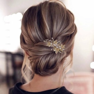 Gold Leaf Bridal Hair Clip: Rhinestone Wedding Hair Piece