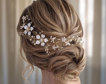 Stunning Flower Bridal Headband and Hair Comb with Delicate Pearls and Crystals - Wedding Hair Accessories for Bride and Bridesmaid