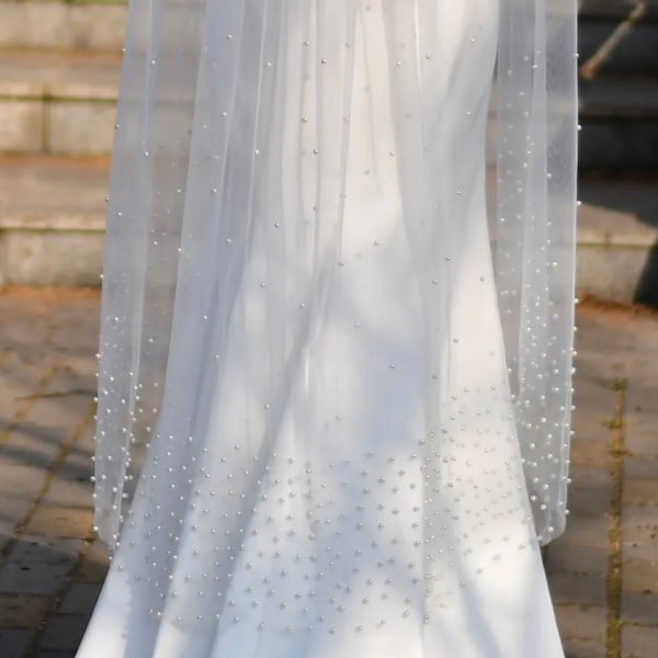Luxury Waltz Wedding Veil with Pearl, Bridal Veil with Comb, Bachelorette Party Bridal Veil, Wedding Hair Accessories