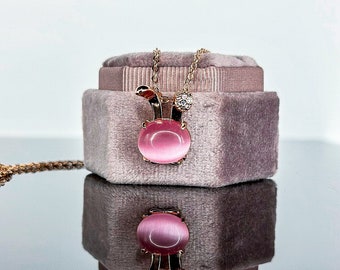 Rose Quartz Cute Rabbit Necklace for Women or Girls