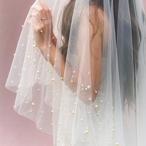 Cathedral Pearl Wedding Veil with Blusher - Tulle Bridal Veil