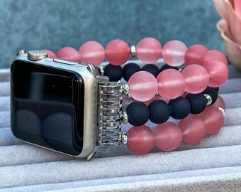 Cherry Quartz  Beaded Bracelet for Apple Watch, Natural Stone Apple Watch Replacement Band, IWatch Handmade Strap