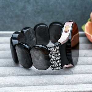 Silver Obsidian Samsung Watch Band: Handmade Galaxy Strap