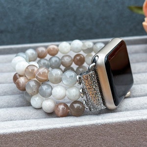Peach Moonstone Apple Watch Band: Handmade Natural Stone Strap