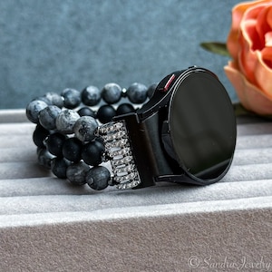 Black Labradorite Beaded Band for Samsung Watch: Handmade Stone Strap