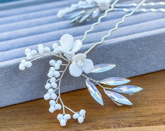 Blue Opal Wedding Flower Hair Pin, Something Blue Bridal Hair Accessory, Bridesmaid jewelry, Wedding Hair Accessories