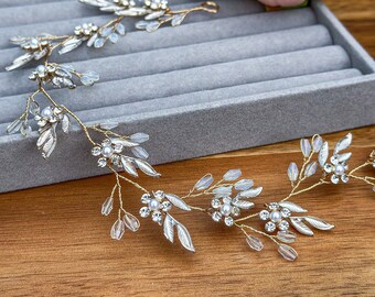 Flower Wedding Hair Vine, Bridal Floral and Leaves Headband, Wedding Hair Accessories for Bride and Bridesmaid