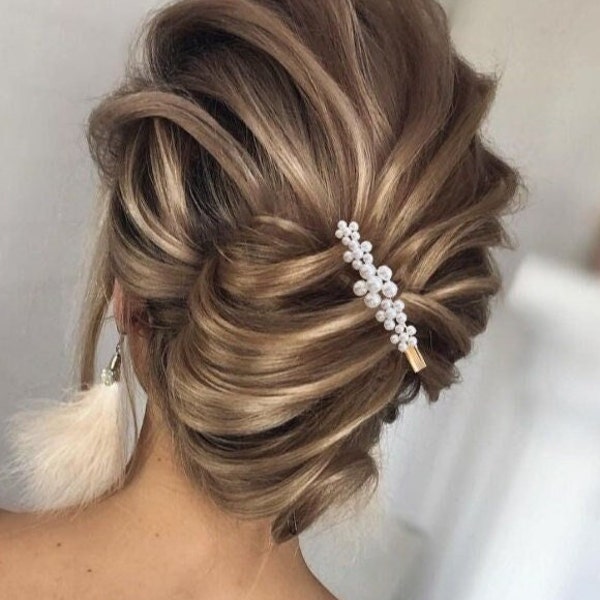 Pearl Hair Clip, Flower Handgemaakte Parels Snap Clip, Elegante Gouden Parel Haarspeld, Bruidshaarstuk, Bruiloft haaraccessoires