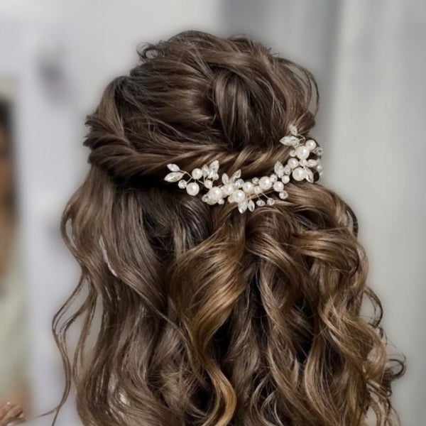 Bridal Hair Vine with Pearls and Rhinestones, Wedding Hair Accessories for Bride and Bridesmaid